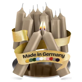 Kerzenfeld® Stabkerzen, 10 Stück 100 x 22 mm, 2-fach getaucht, lange Brenndauer 4+ Stunden, echte Manufakturqualität aus Deutschland, RAL-Zertifiziert und tropffrei (Grau)