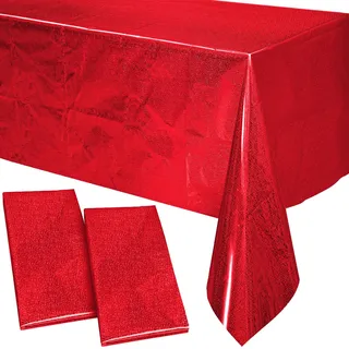 PixiPy Hochwertige Einweg-Tischdecke aus Kunststoff (2er-Pack, rot, 1 m x 2,7 m) – Elegante Tischdecke für Partys – einfache Reinigung für Geburtstage – rechteckige Tischdecke