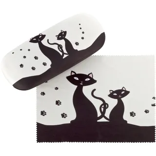 VON LILIENFELD Brillenetui Schwarze Katzen Kätzchen Motiv Etui Brille Mikrofaser Brillenputztuch Brillenbox Stabiles Hardcase Set mit Stoff bezogen