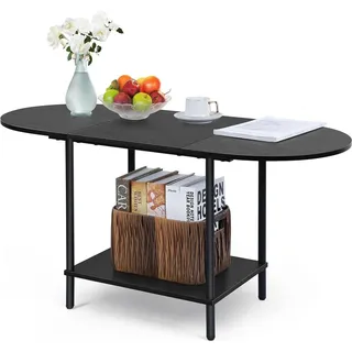 2-stufiger ovaler Couchtisch aus Holz mit Metallrahmen - Schwarz - Schwarz