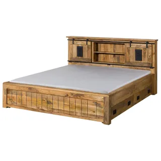 MASSIVMOEBEL24.DE Bett mit Schublade Mango 160x200 natur lackiert RAILWAY #171