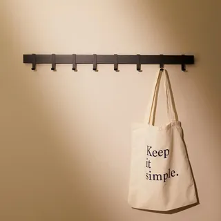 Designfabrik Hamburg Garderobe | Garderobenhaken | Kleiderstange Wandmontage | Garderobenleiste aus Metall | Wandgarderobe mit beweglichen Haken | Modernes Design Schwarz 80 cm