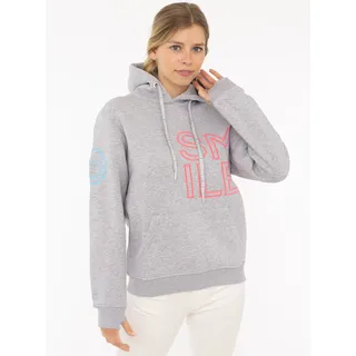 Hoodie ZWILLINGSHERZ "Alissa 2.0", Damen, Gr. XL, grau (hellgrau), Sweatware, Obermaterial: 50% Baumwolle, 50% Polyester, bedruckt, unifarben, hüftbedeckend, ohne Ausschnitt, Rippbündchen, Sweatshirts Hoodie, mit SMILE Stickerei vorne und hinten