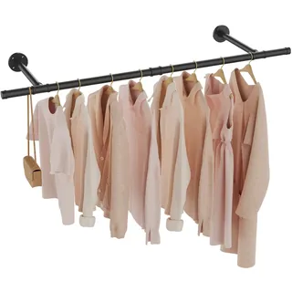 GUOHNHE Kleiderständer für die Wand, Platzsparend Kleiderstange, Wandregal Küchenregal, Garderoben Stange Industrial aus Metall, Decken-Montage, für Kleine Zimmer, 121 cm, 1 Set, Schwarz, SG121B-1