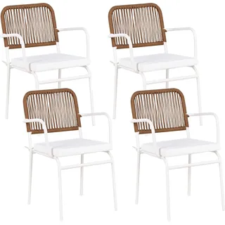 BELIANI Gartenstühle 4er Set Weiß / Braun Aluminium Stoff Pulverbeschichtet Geflochten Sitzkissen Stapelbar Wetterfest Modern Outdoor Gartenmöbel - Weiß, Braun