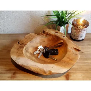 LB H&F Teakschale Dekoschale Holzschale Teak Schale Schmuckschale ca. Ø 30 cm massiv Wurzelholz natur handgemacht Schlüsselschale