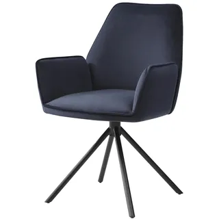 Mendler Esszimmerstuhl HWC-G67 Samt anthrazit-blau