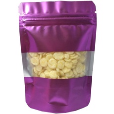 WACCOMT Pack 50 Stück Mylar Bags mit Fenster Reißverschluss Folienbeutel Stand Up Lebensmittelaufbewahrung Wiederverschließbare Selbstversiegelnde Verpackungsbeutel (9x13cm (3.5x5.1 inch), Violett)