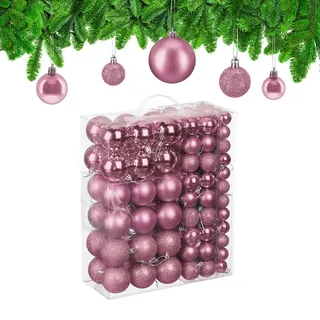 Relaxdays Weihnachtskugeln 138er Set, Rosa,Silber