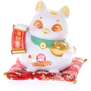 Kawaii-Story DH-001-1 Maneki-Neko Glückskatze Winkekatze mit Sitzkissen Glücksbringer Tischdekoration Asia Deko Katze 11cm