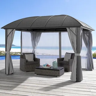 Pavillon KONIFERA "Málaga", grau, B/H/T: 300cm x 265cm x 425cm, Pavillons, Pavillon, inkl. 4 Seitenteile und 4 Moskitonetzten, Aluminiumgestell