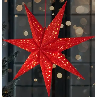 Brubaker 3D Weihnachtsstern zum Aufhängen - LED Papierstern mit Timer - 60 cm Adventsstern Batteriebetrieben, Rot - Rot