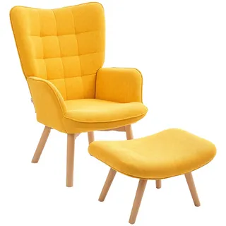 Homcom Ohrensessel mit Hocker, Relaxsessel, Polstersessel in Kordoptik, Loungesessel , Textil , Buche , Füllung: Schaumstoff,Schaumstoff , 80x101x72 cm , Wohnzimmer, Sessel, Relaxsessel