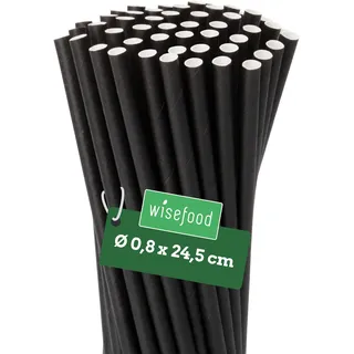 Wisefood® Strohhalme Papier [25 cm Ø 8] Party Deko [Schwarz] alternative Strohhalme Plastik-frei für Geburtstag Hochzeit DIY [100 Stk.] für Cocktail Getränke Cola Energy Drink Wasser Limo BIO
