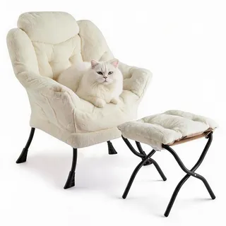 IDEALHOUSE Bequemer Samt-Sessel mit Hocker, Loungesessel | Verstellbare Rückenlehne, Seitliche Tasche, Abnehmbarer Fußhocker–Modernes Lese-&Fernsehsessel Set, Dutch Velvet