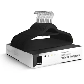 KEPLIN – Samt-Kleiderbügel, 30er-Pack – Rutschfeste Kleiderbügel mit Krawattenhalter und 360°-Haken – Langlebig und robust, platzsparende Garderobenorganizer für Anzüge, Jacken und Kleidung– (schwarz)