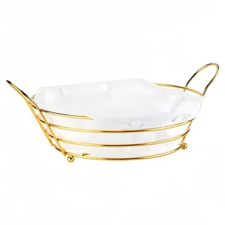 Brotkorb Stoff Waschbar Ausgekleideter Draht Brötchenkorb Brotkörbchen Servierkorb für Brot Teig für Den Tisch frühstück Modern Metall Groß 30CM Gold Weiß