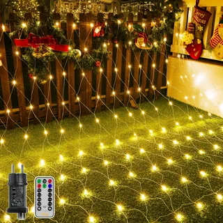 Ollny Lichternetz 3x2m 200 LED Lichterkette Netz mit Fernbedienung Timer, 8 Modi Weihnachtsbeleuchtung Netz Wasserdicht Lichtervorhang für Balkon Decke Innen Baum Zimmer Weihnachten