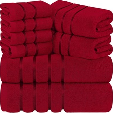Utopia Towels - 8er-Pack Handtuch-Set mit Aufhängeschlaufe aus 97% Baumwolle, saugfähig und schnell trocknend 2 Badetücher, 2 Handtücher, 4 Waschlappen (Rot)