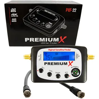 PremiumX PXF-22 Digitaler Satfinder Messgerät mit Ton für Satellitenanlage | Digitales Signalmessgerät mit Display & Kompass zum präzisen Ausrichten der Satellitenschüssel im Camping & Haus