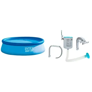 Intex Easy Set Pool - Aufstellpool, 366cm x 366cm x 76cm & Oberflächenskimmer - Deluxe Oberflächenskimmer zur Wandmontage - Hängeskimmer, Grau