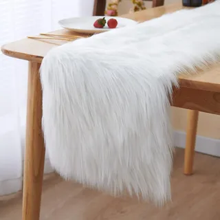 Topspitgo Kunstfell Modern Tischläufer - Deko Fell Weiß,Weihnachten Tischläufer für Weihnachten ,Hochzeit,Home Esstisch, Schminktisch, Couchtisch Moderner Tischläuf (30x180cm)