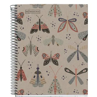 Miquelrius - Notizbuch, 100 % recycelt, 1 farbiger Streifen, A5, 80 Blatt liniert, Papier 80 g, 2 Bohrungen, Einband aus recyceltem Karton, Design Ecobutterfly