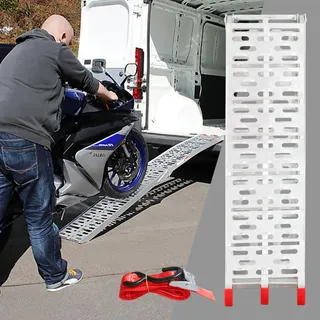 Alu-Auffahrrampe klappbar, 226 × 30,5 cm, bis 340 kg | Rutschhemmende Lochfläche und robuste Stahlkonstruktion – ideal zum Verladen von Motorrad, Quad, Rasenmäher und Gartengeräten