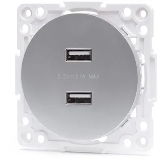 Adapter für 2 USB Steckdosen in edlem Design in Silber - Kompatibel mit deutschen und französischen Systemen, ideal zum stilvollen Laden Ihrer Geräte