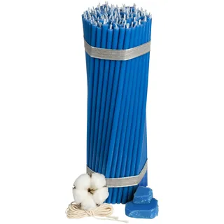Diveevo Kirchliche Bienenwachskerzen No40-100 Stk. I hochwertige Ritualkerzen L-26,5 cm Ø-7,15 mm I 120 Min Brenndauer in blau I 1 kg dünne Kerzen tropf- und rauchfrei