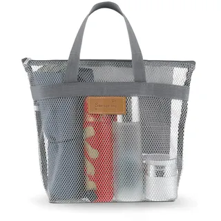 Molain Tragbare Duschtasche, Mesh Tragetasche mit Reißverschluss, Multifunktionale Strandtasche Schnelltrocknende Faltbare Tasche Duschtasche für Fitnessstudio Duschraum Strand(grau)