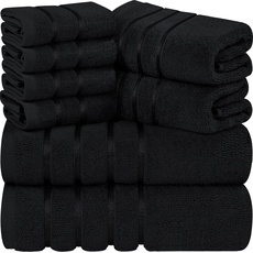 Utopia Towels - 8er-Pack Handtuch-Set mit Aufhängeschlaufe aus 97% Baumwolle, saugfähig und schnell trocknend 2 Badetücher, 2 Handtücher, 4 Waschlappen (Schwarz)