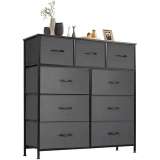 Sweetcrispy Kommode,Sideboard Wohnzimmer für Schlafzimmer mit 9 Stoffschubladen,Einstellbare Füße Schubladenschrank,Komodenschrank für Schlafzimmer,Modernes Grau