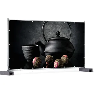 Wallario XXL Outdoor-Poster für Garten oder Balkon, Motiv Japanisches Tee-Set, in ca. 340 x 173 cm - Schwarz