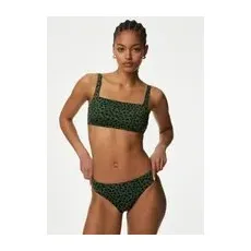 Womens M&S Collection Bedrucktes Bikinihöschen mit hohem Beinausschnitt - Dark Green Mix, Dark Green Mix, UK 10 (EU 38)