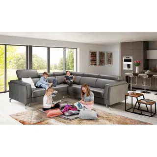 Heim Kino Sofa Couch Polster Couchen Sofas Eck Garnitur Relax Fußstützen Leder - Grau