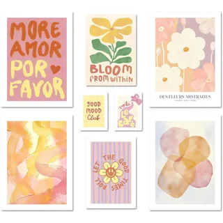 ARTFAVES® Poster Set - ABSTRACT DOPAMINE DECOR - mehrteilige Wanddeko Wohnzimmer & Schlafzimmer - 8 moderne Wandbilder dopamin decor, sommer, frühling, abstrakt, kunst, rosa - ohne Bilderrahmen