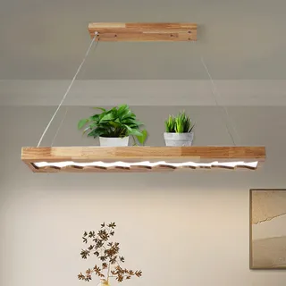 Schindora LED Pendelleuchte Esstisch Holz, Dimmbar KüChe HäNgelampe Mit Fernbedienung, 100 Cm, 40 W, Rustikale Vintage Lampe, 1,3 M HöHenverstellbar Wohnzimmerlampe FüR Esstisch, Wohnzimmer, Dekor