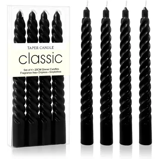 MAJOYLIFE 4 Stück Stabkerzen Gedreht, Premium Spiralkerzen, Dinner Kerzen, Lange Brenndauer von 5 Stunden, Ideal zum Dekorieren von Esstischen und für Partys, Schwarz