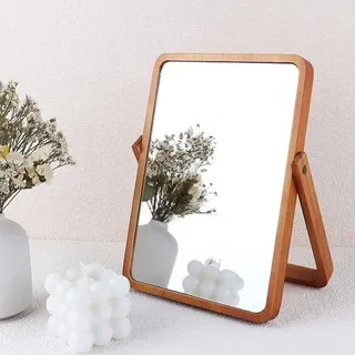 Kleine Holz Make-up Spiegel mit Verstellbarem Stativ - Naturbelassen
