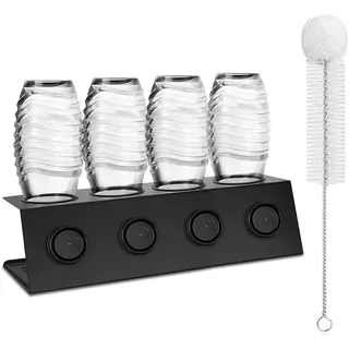 AIQII Flaschenhalter für Soda Stream 4er Flaschen Abtropfhalter aus Edelstahl Abtropfständer mit Herausnehmbare Abtropfwanne und Deckelhalter für SodaStream Crystal und Emil Flaschen