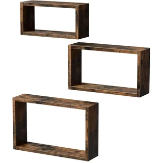 VASAGLE Wandregale, 3er Set, Würfelregale, Länge 40/35/30 cm, fürs Wohnzimmer, Schlafzimmer, Arbeitszimmer, vintagebraun LWS094X01, Rustic Brown