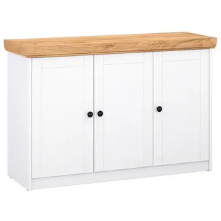 Homestyle4u Kommode Sideboard Eiche Matt Weiß Holz Massiv Schrank Mit Fächern Highboard Anrichte