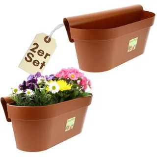 GarPet 2er Set Geländerkasten Balkon mit Wasserspeicher Blumentopf Zaun Blumenkasten Geländer Balkontopf Balkonkasten Blumenkasten Balkongeländer Pflanzkasten Terracotta