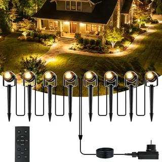 MAGGIFT LED Gartenleuchten mit Strom/Fernbedienung/Timer/3 Lichtmodi,8er Set Gartenlampe Außen Warmweiß 2700K,Wasserdicht IP65 Gartenleuchte,24V 800lm Gartenlampen für Draußen, Terrasse, Einfahrt