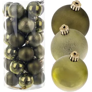 KADAX Weihnachtskugeln aus Kunststoff, Set aus 30 Kuglen, Oliv - Grün