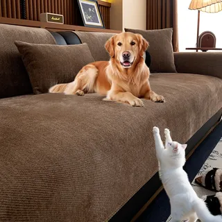 Generisch Sofa üBerzug 2 3 4 Sitzer Washable rutschfest Sofadecken Kratzfest Hund Katze Sofahusse Chenille Couchbezug Vintage SofabezüGe FüR U Form L Form Sektionssofa(Coffee 1,90x160cm)