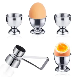 Eierbecher aus Edelstahl, Edelstahl Eierköpfer 5er Set, Tablett mit Egg Toppers, Multifunktionales Frühstücks Geschirr für Hartgekochte Eier, Poached Eggs, Tablett Frühstück Egg Cup Halter