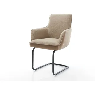 Schwingstuhl Heira-Flex mit Armlehnen Freischwinger rund Schwarz Materialmix Schlamm Taschenfederkern - Beige, Braun