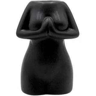 Dekohelden24 Keramik Vase als Frauenkörper, Blumenvase in schwarz, Größe L/B/H: ca. 8 x 6 x 12 cm